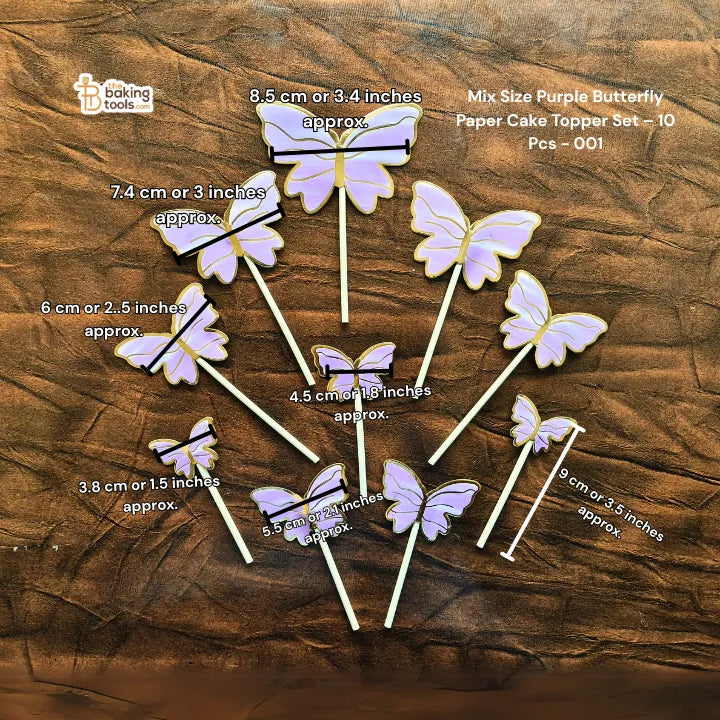 Mix Size Purple Butterfly Paper Cake Topper Set – 10 Pcs - 001